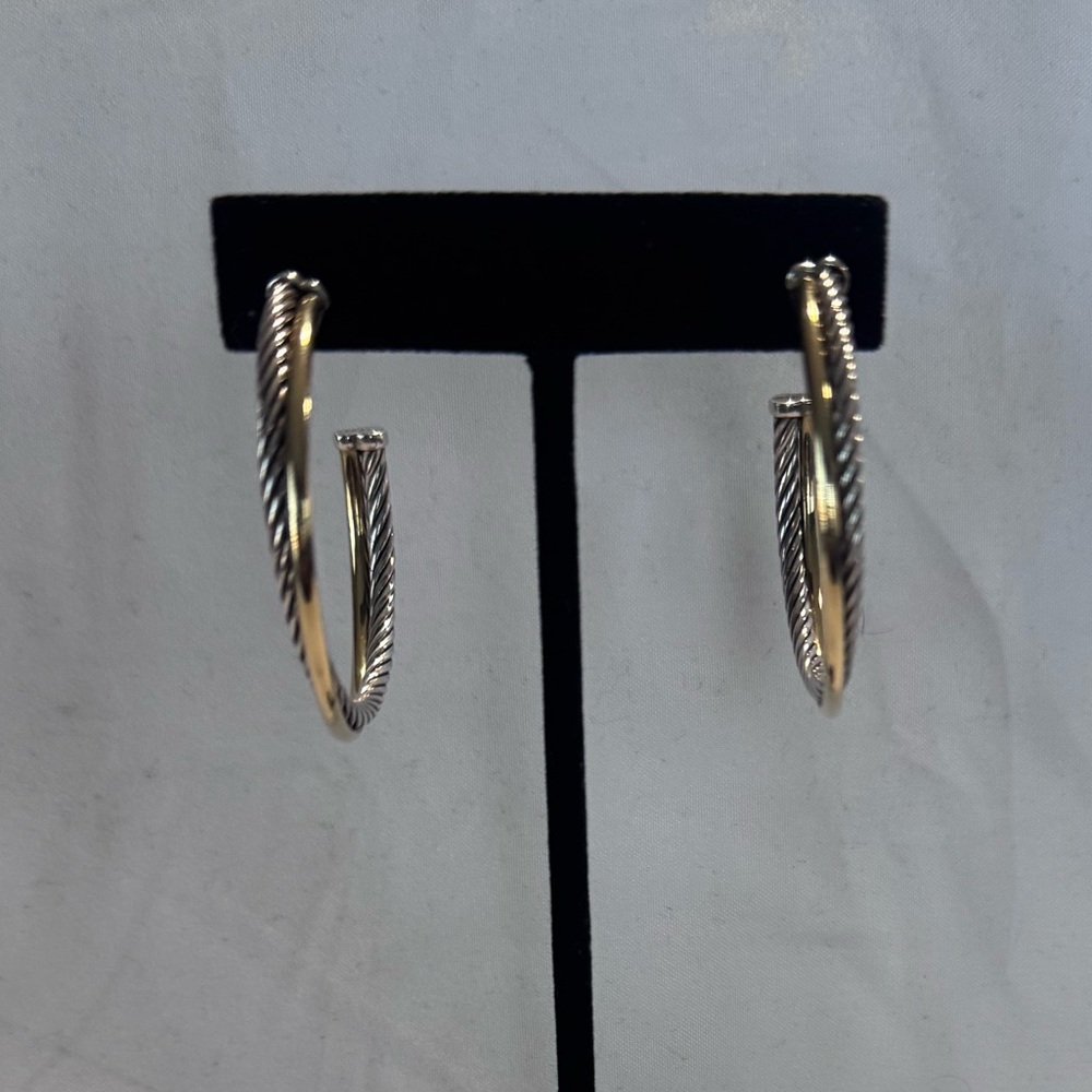 David Yurman Crossover Hoops- Sterling Silver and 18k Gold Hoop Earrings